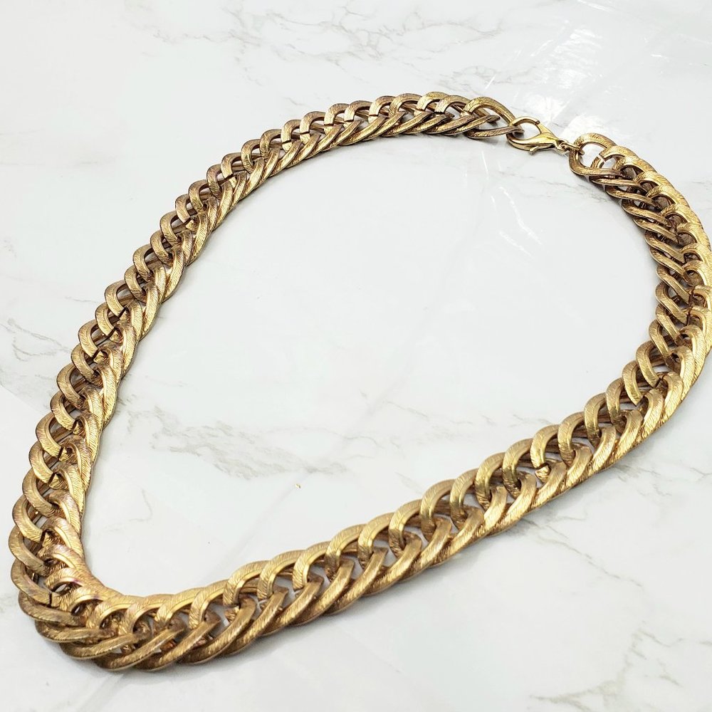 Vintage Estate 80's Polished Gold Tone Curb Link 18" Collar Necklace JN1270